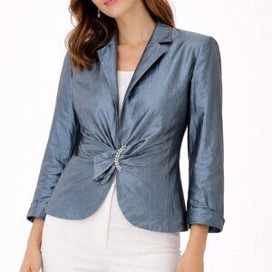 Frascara • Metallic Grey Jacket Cropped Evening Blazer Elegant (Size16)